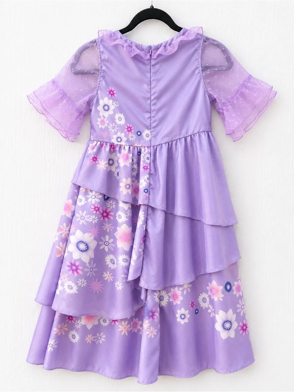 Lavender Floral Tiered Ruffle Midi Dress Pearl Tulle Sleeves Cottagecore